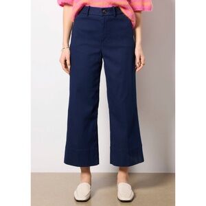 SPANX Navy Blue Stretch Twill Cropped Wide Leg Pants with Smoothing Large